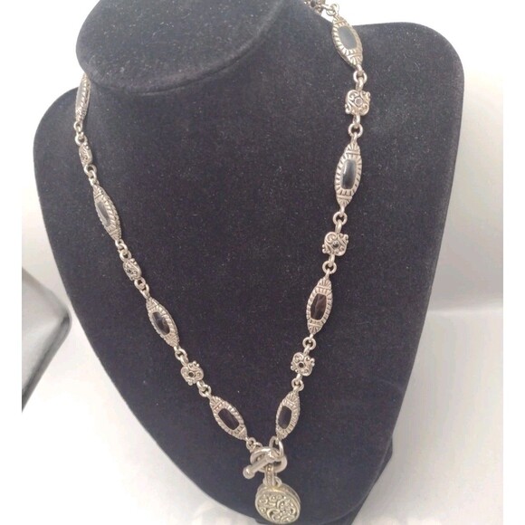 Sterling Silver 18" Necklace 63g Southwestern Enamel Bead 8.6mm Toggle Pendant - Picture 8 of 16